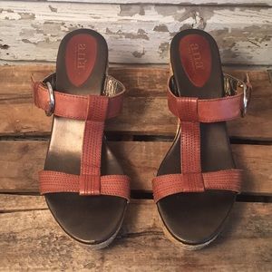A.N.A. Brown Leather Wedge Sandal